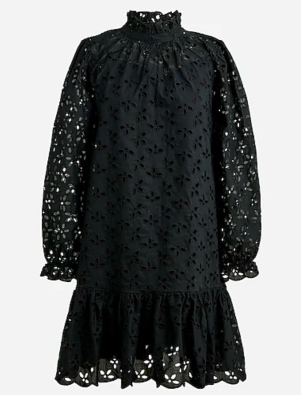 NWT J. CREW COLLECTION $198 BLACK RUFFLE NECK LACE DRESS SZ XS EXTRA SMALL‎ - Picture 2 of 10